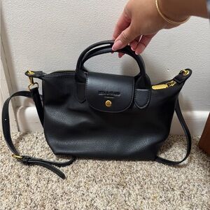Small Black Faux Leather Satchel Crossbody Top Handle Bag